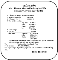 Thu các khoản tiền tháng 10 /2024