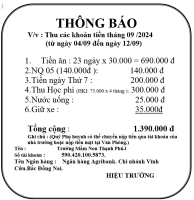 Thu các khoản tiền tháng 09 /2024